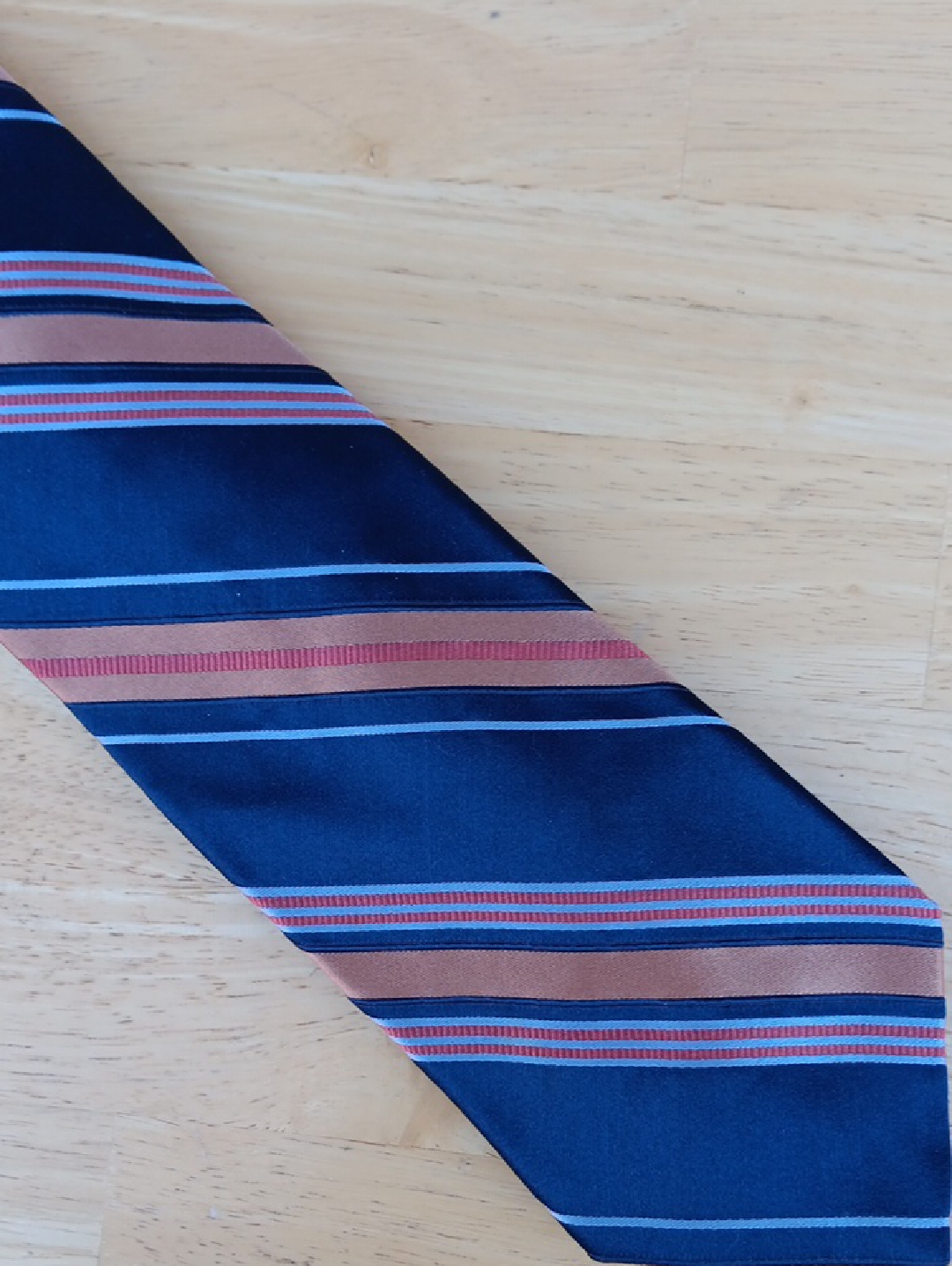 Ike Behar Navy Tie With Rust Orange And Light Blue Stripes